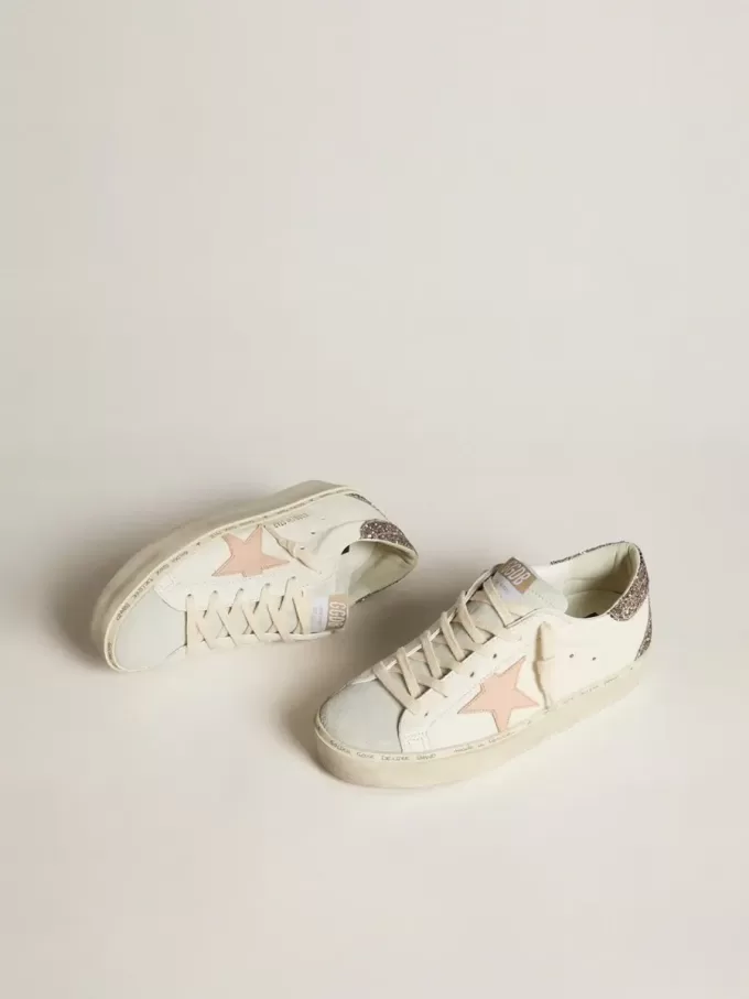 Hi Star in wit nappa met roze leren ster en glitter hielstuk