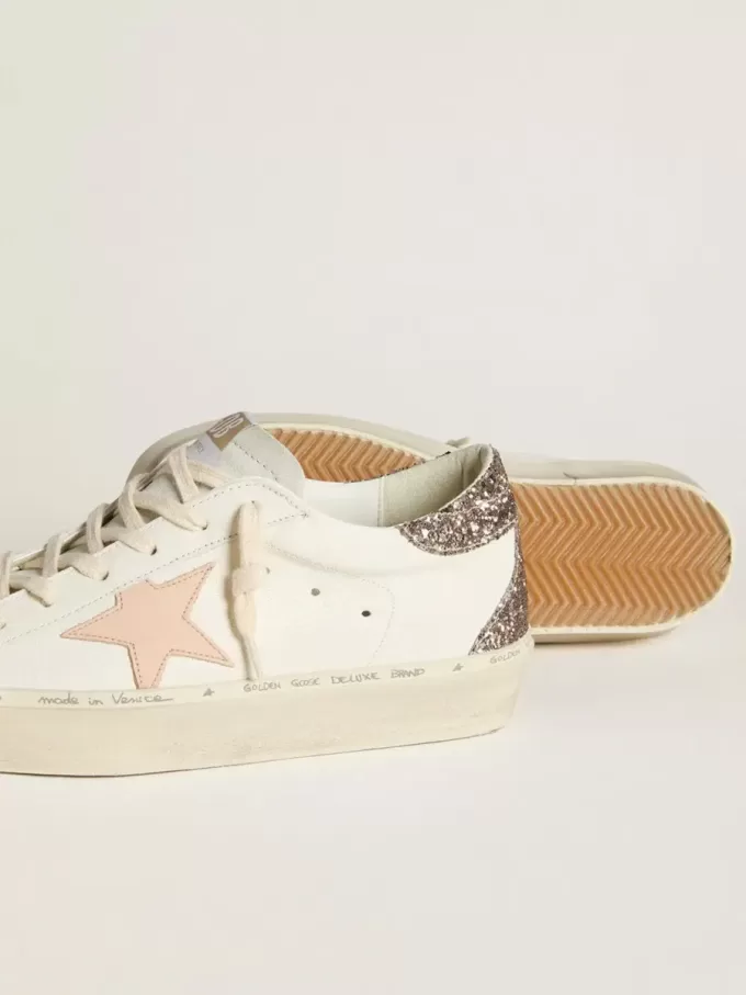 Hi Star in wit nappa met roze leren ster en glitter hielstuk