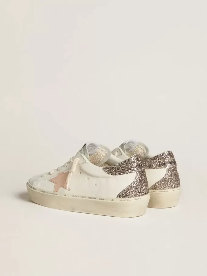 Hi Star in wit nappa met roze leren ster en glitter hielstuk