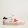 Hi Star met fuchsia leren ster en blauwe glitter hiellip