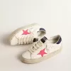 Hi Star met fuchsia leren ster en blauwe glitter hiellip