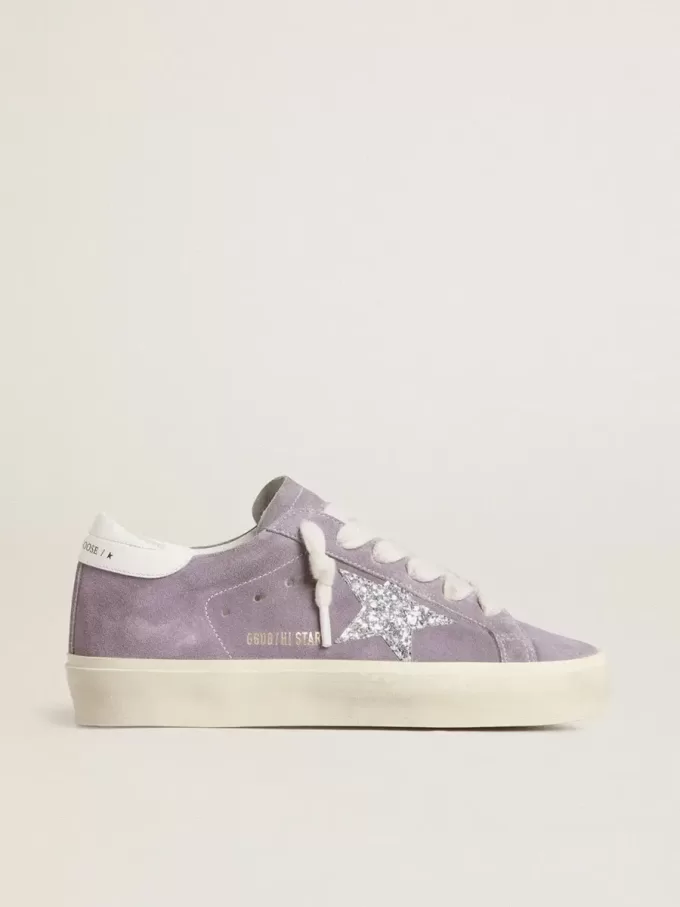 Hi Star voor dames in paars suède met zilveren glitterster