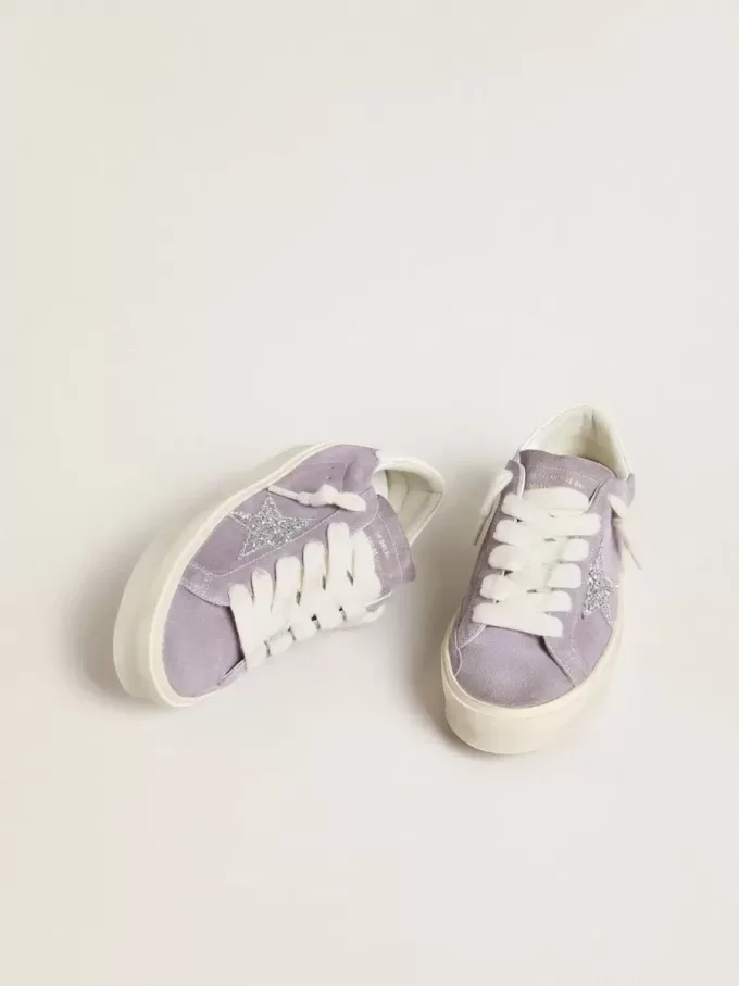 Hi Star voor dames in paars suède met zilveren glitterster