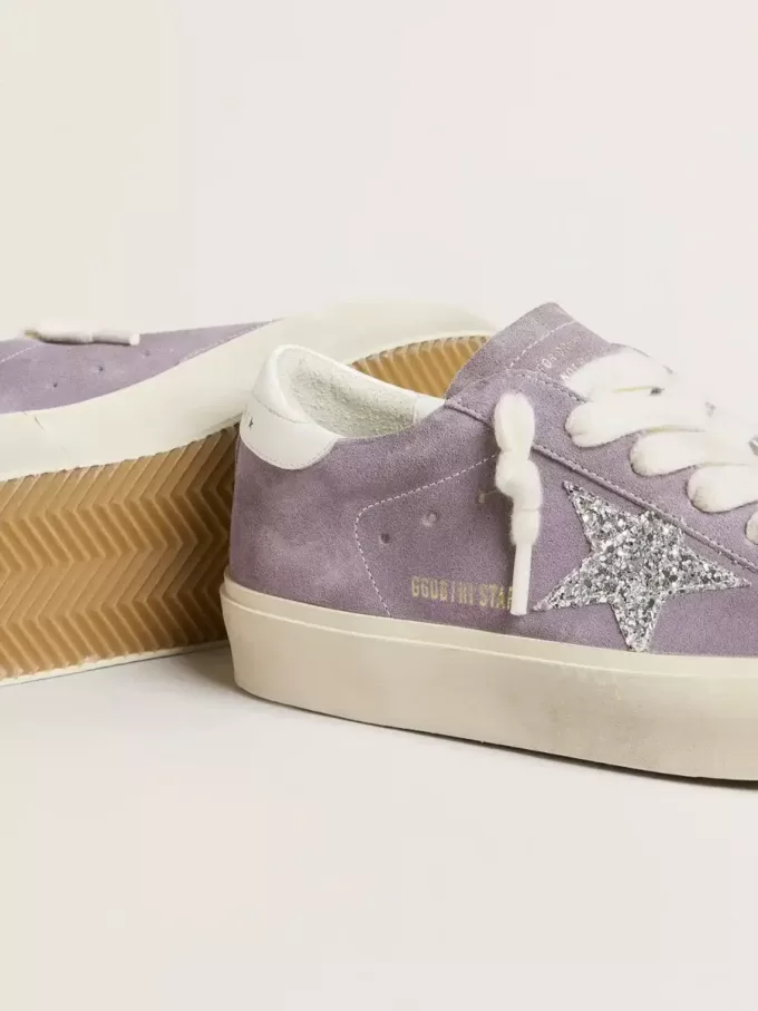 Hi Star voor dames in paars suède met zilveren glitterster