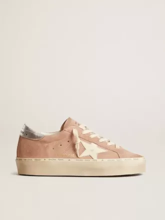 Hi Star voor dames in roze suède met crèmekleurige ster en zilveren leren hielstuk
