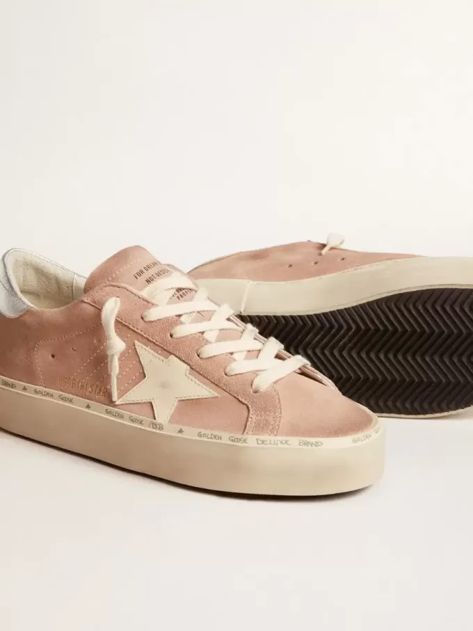 Hi Star voor dames in roze suède met crèmekleurige ster en zilveren leren hielstuk
