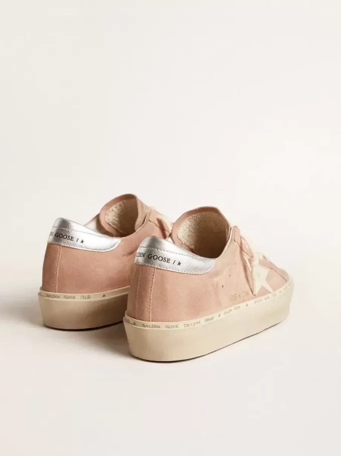 Hi Star voor dames in roze suède met crèmekleurige ster en zilveren leren hielstuk