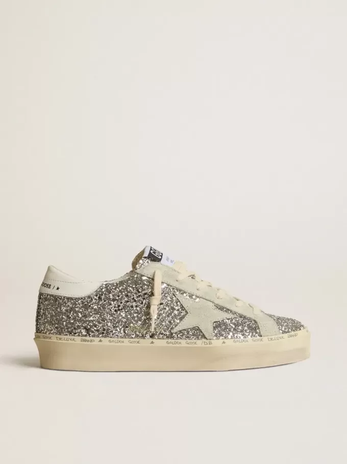 Hi Star voor dames in zilver glitter met suède ster en witte hiellip