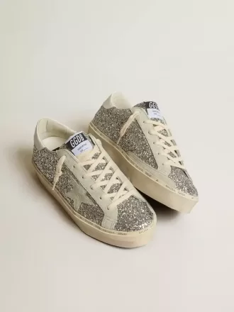 Hi Star voor dames in zilver glitter met suède ster en witte hiellip
