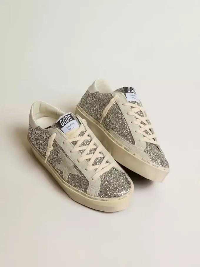 Hi Star voor dames in zilver glitter met suède ster en witte hiellip