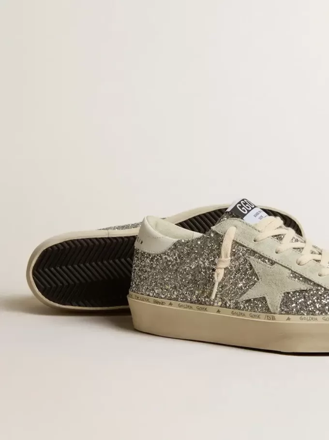 Hi Star voor dames in zilver glitter met suède ster en witte hiellip