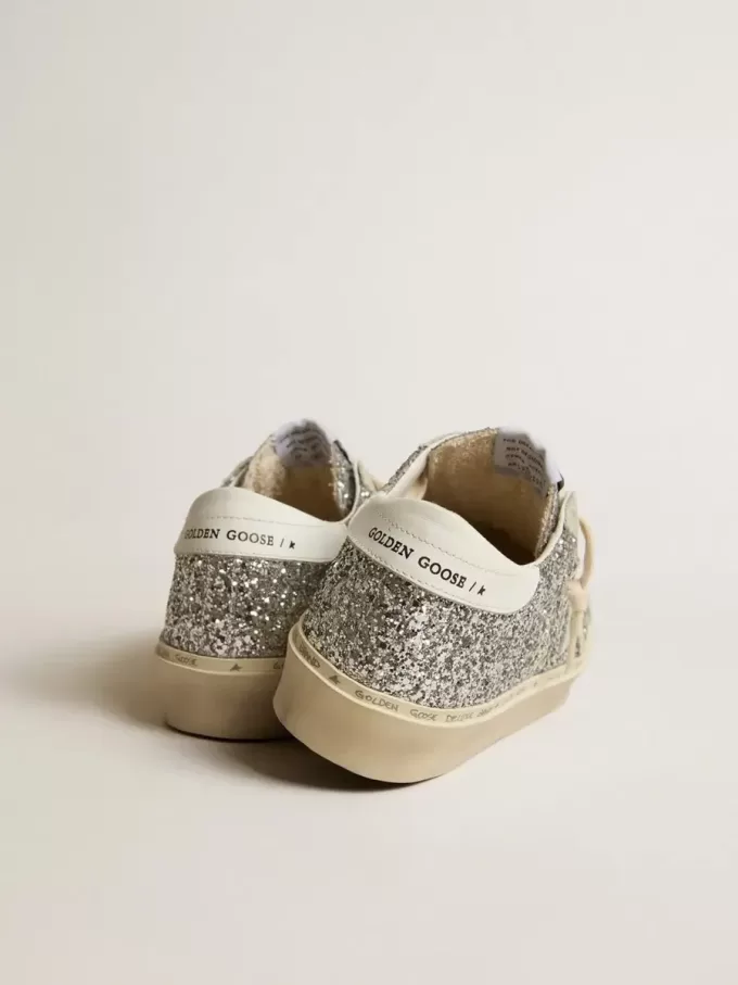 Hi Star voor dames in zilver glitter met suède ster en witte hiellip