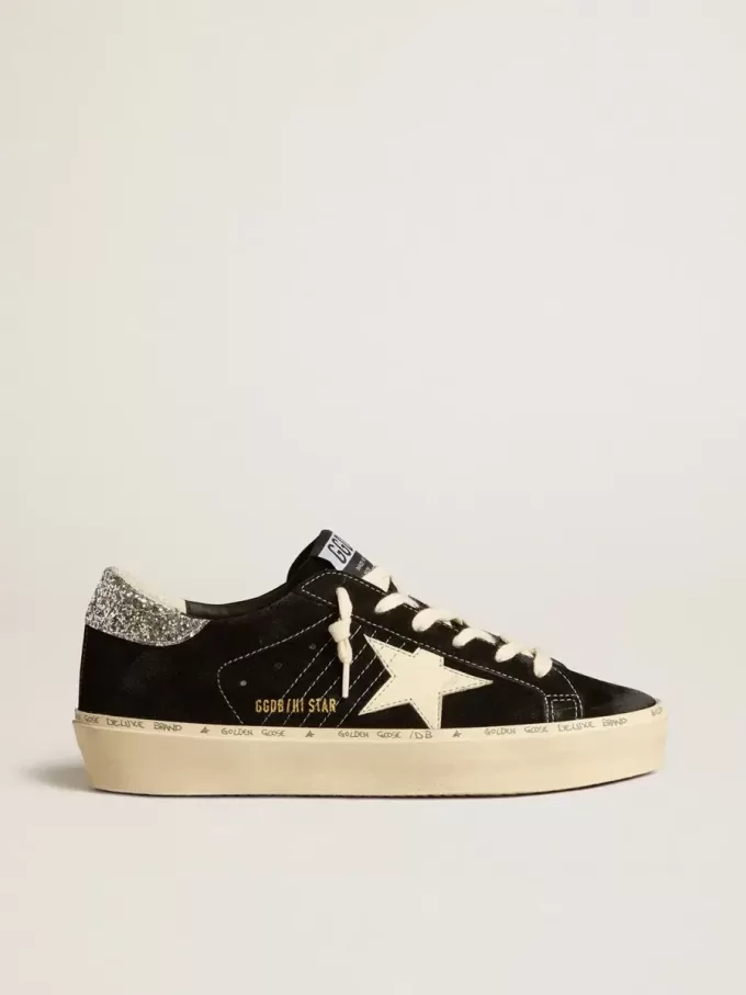 Hi Star voor dames in zwart leer met zilveren glitterhaklipje