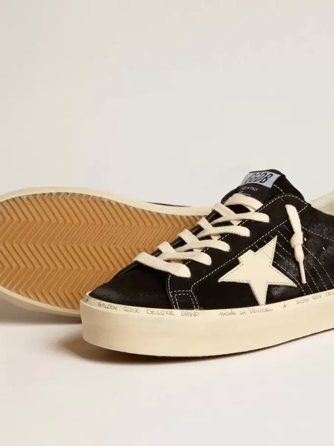 Hi Star voor dames in zwart leer met zilveren glitterhaklipje
