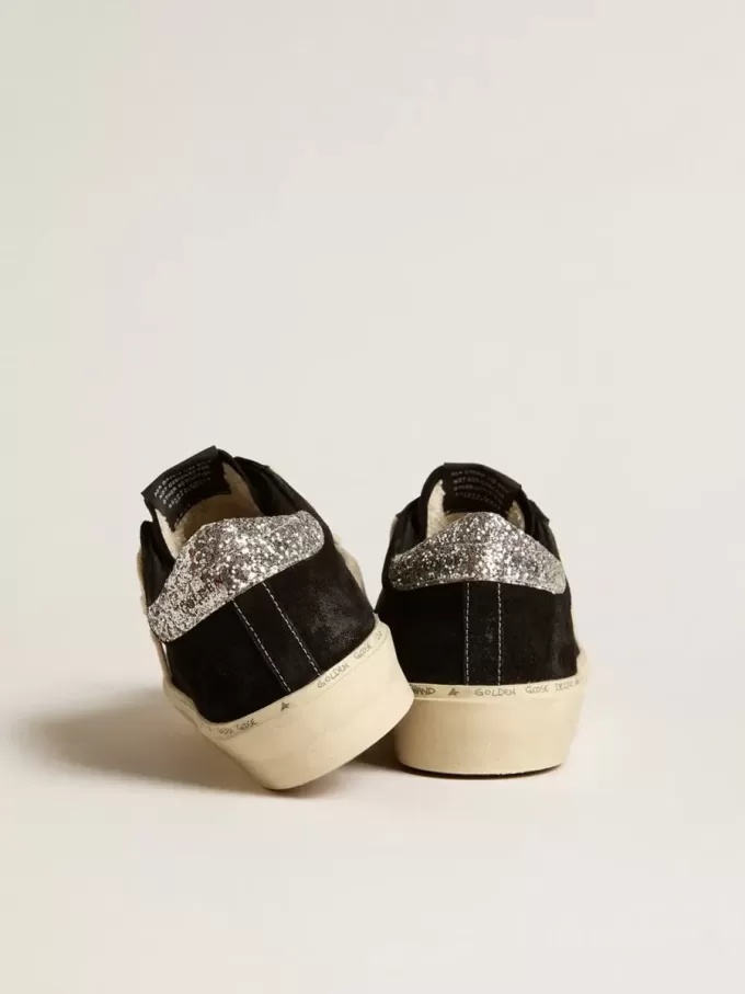 Hi Star voor dames in zwart leer met zilveren glitterhaklipje