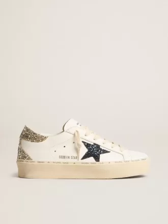 Hi Star voor dames met blauwe glitterster en platina glitter hielstuk