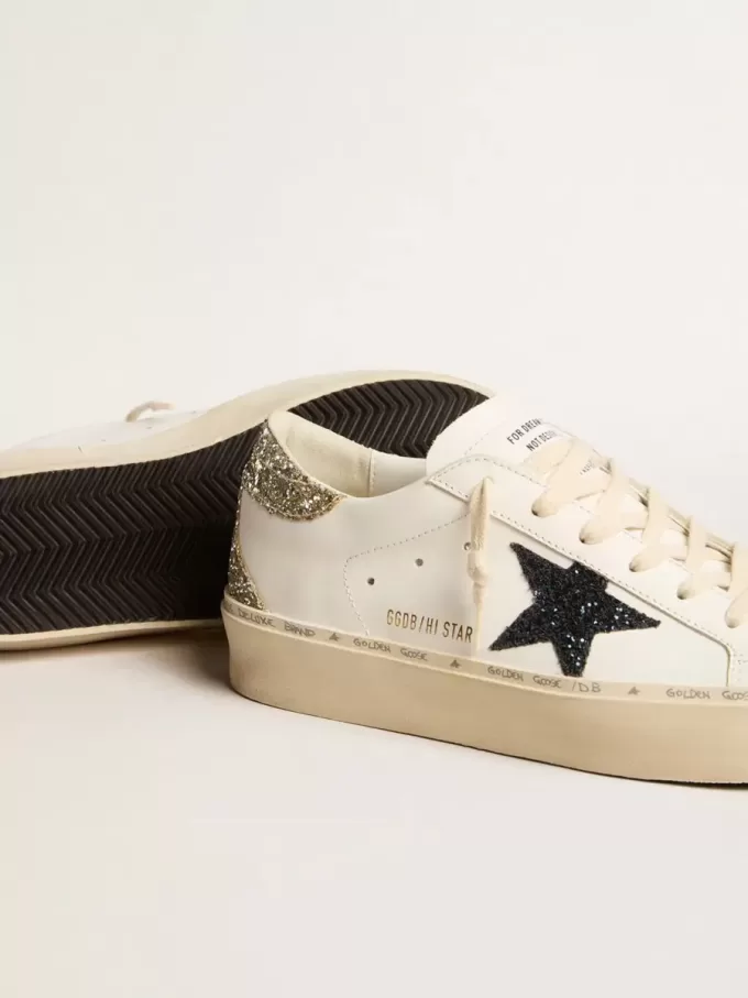 Hi Star voor dames met blauwe glitterster en platina glitter hielstuk