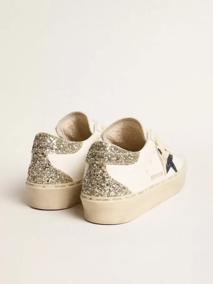 Hi Star voor dames met blauwe glitterster en platina glitter hielstuk