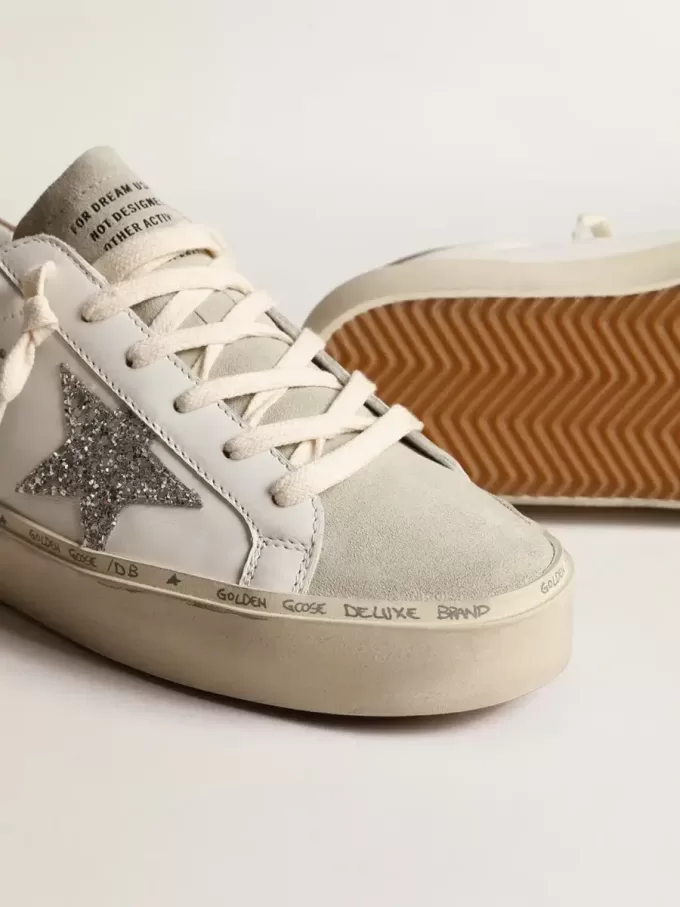 Hi Star voor dames met zilveren glitterster en duifgrijze nubuck hiellip