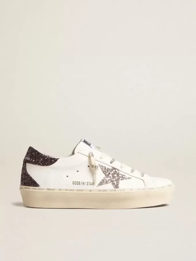 Hi Star voor dames met zilveren glitterster en robijnrode glitterhiellip