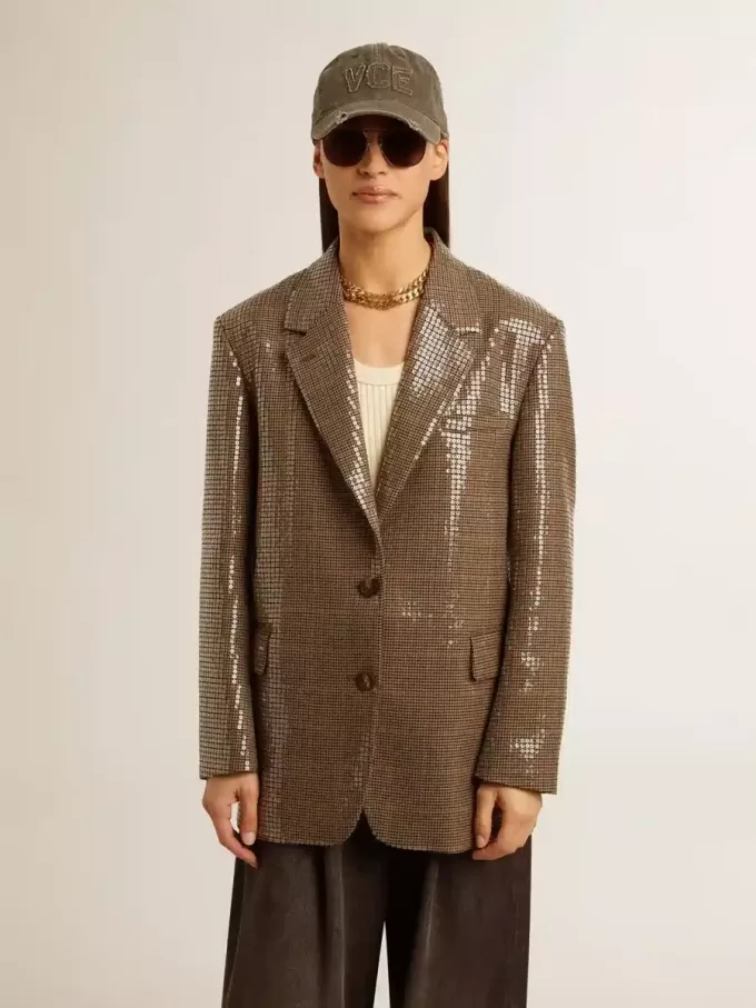 Houndstooth-jasje voor dames met all-over paillettenborduursel