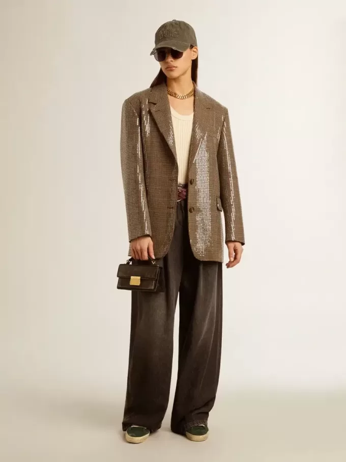 Houndstooth-jasje voor dames met all-over paillettenborduursel