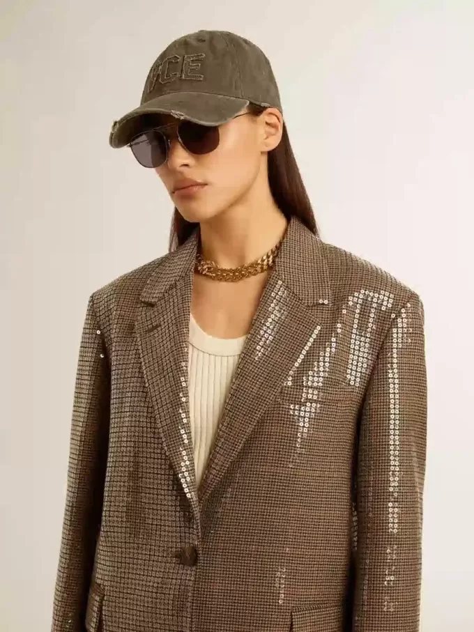 Houndstooth-jasje voor dames met all-over paillettenborduursel