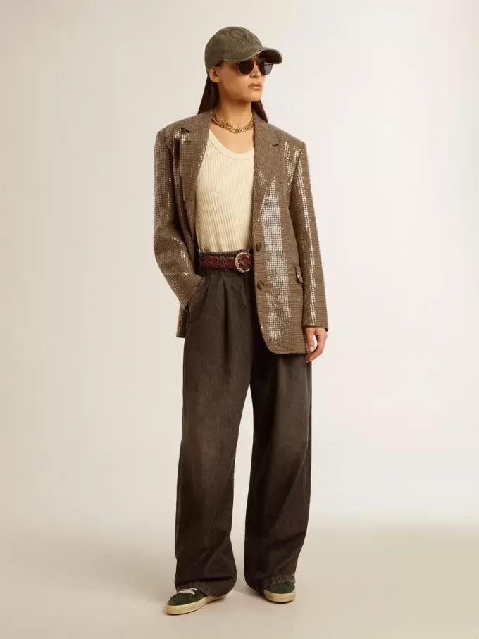 Houndstooth-jasje voor dames met all-over paillettenborduursel