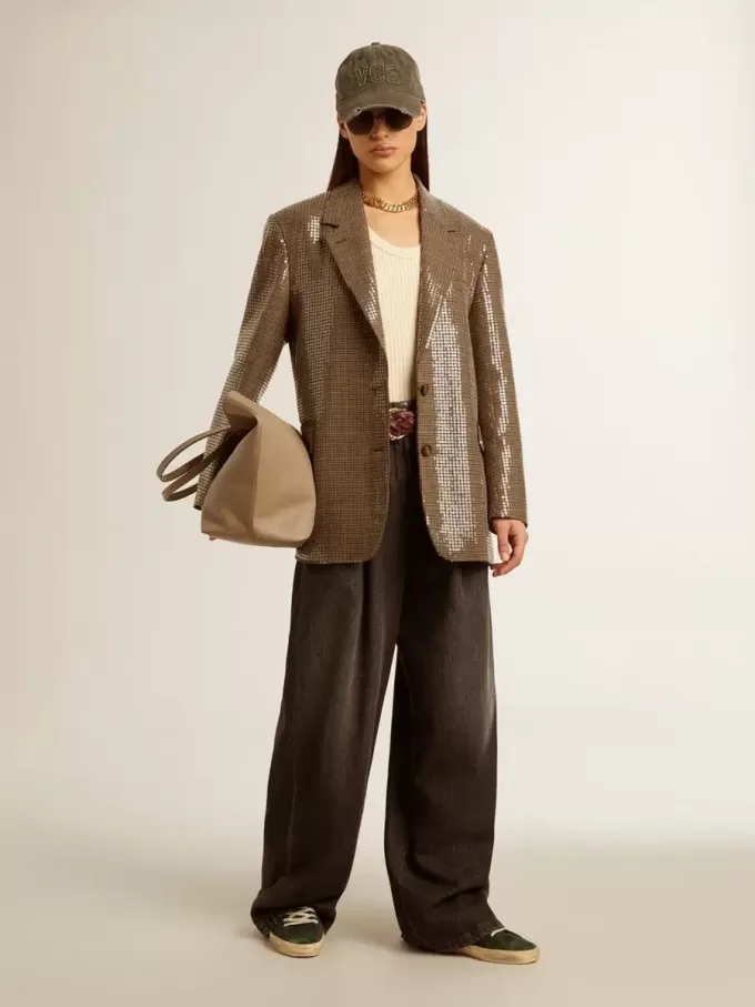Houndstooth-jasje voor dames met all-over paillettenborduursel