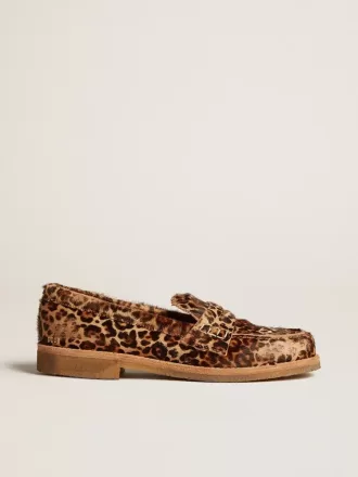 Jerry loafers voor heren van ponyhuid met luipaardprint