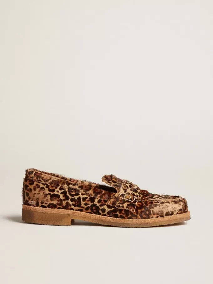 Jerry loafers voor heren van ponyhuid met luipaardprint