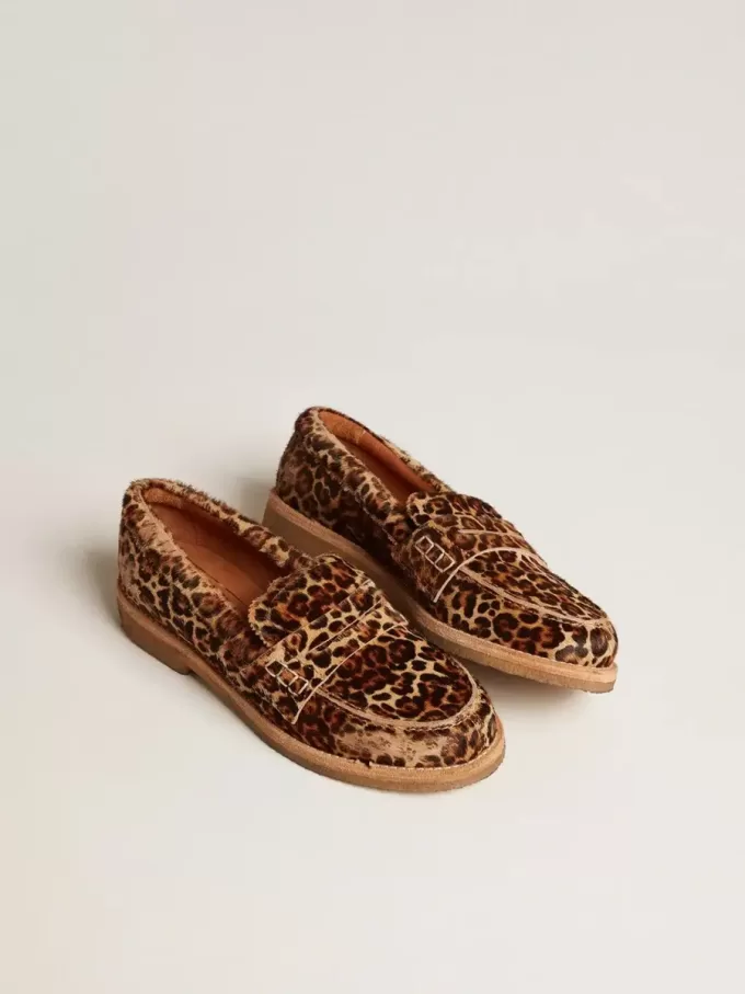 Jerry loafers voor heren van ponyhuid met luipaardprint