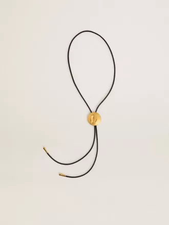 Jewelmates bolo-stropdas ketting in zwart leer met antiek gouden metalen details
