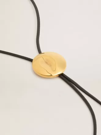 Jewelmates bolo-stropdas ketting in zwart leer met antiek gouden metalen details