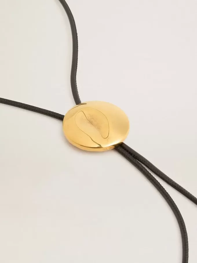 Jewelmates bolo-stropdas ketting in zwart leer met antiek gouden metalen details