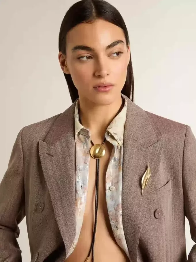 Jewelmates bolo-stropdas ketting in zwart leer met antiek gouden metalen details