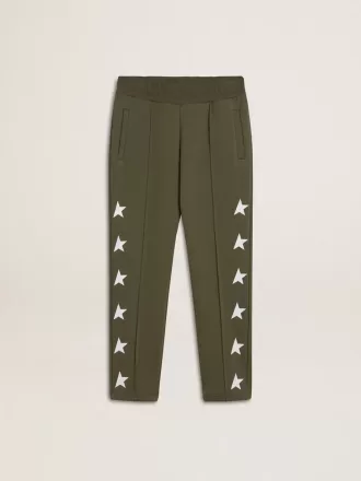 Jongens joggingbroek in legergroen met witte sterren