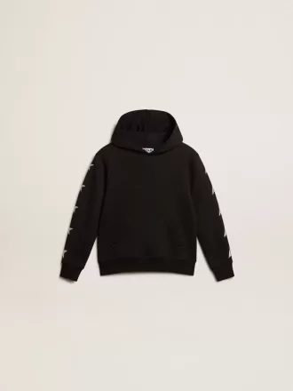 Jongenssweatshirt met capuchon in zwart met contrasterende zilveren sterren