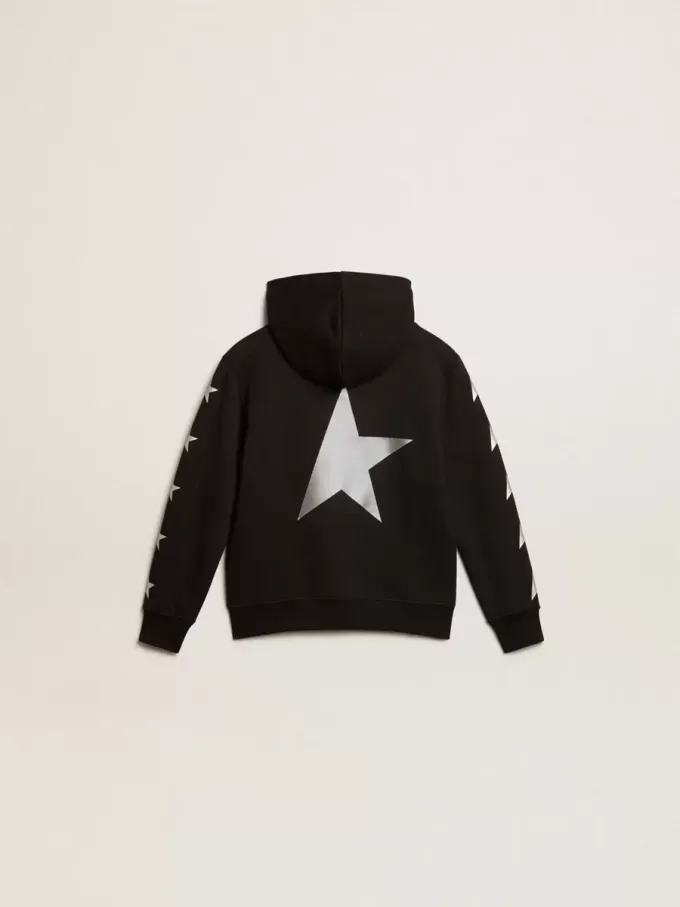 Jongenssweatshirt met capuchon in zwart met contrasterende zilveren sterren