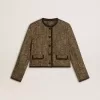 Journey-jas voor dames van wollen tweed met koffiekleurige suède details