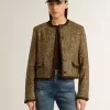 Journey-jas voor dames van wollen tweed met koffiekleurige suède details