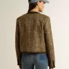 Journey-jas voor dames van wollen tweed met koffiekleurige suède details