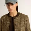 Journey-jas voor dames van wollen tweed met koffiekleurige suède details