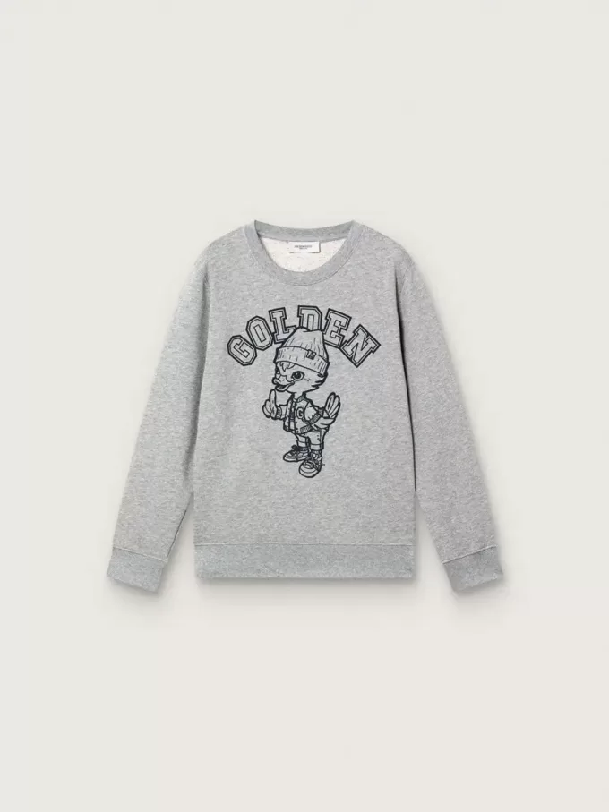 Journey sweatshirt met ronde hals voor jongens in grijs gemêleerd katoen met mascotteprint