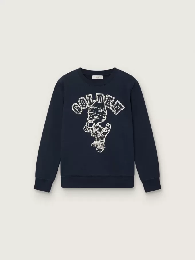 Journey sweatshirt met ronde hals voor jongens in marineblauw katoen met mascotteprint
