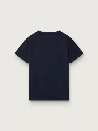 Journey T-shirt voor jongens van blauw katoenen jersey met digitale mascotteprint