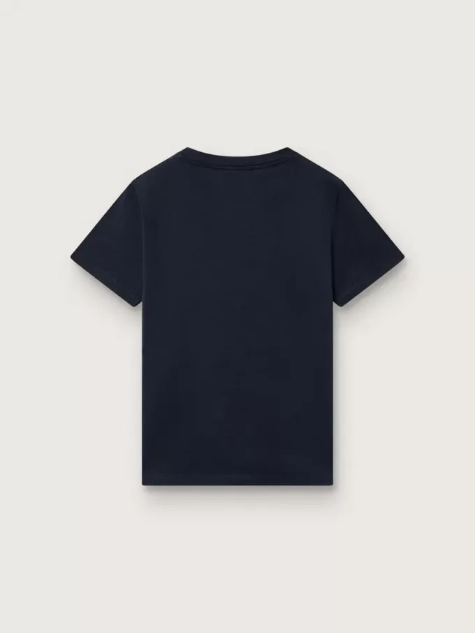Journey T-shirt voor jongens van blauw katoenen jersey met digitale mascotteprint