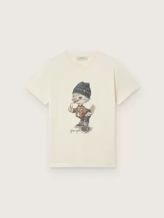 Journey T-shirt voor jongens van witte katoenen jersey met digitale mascotteprint