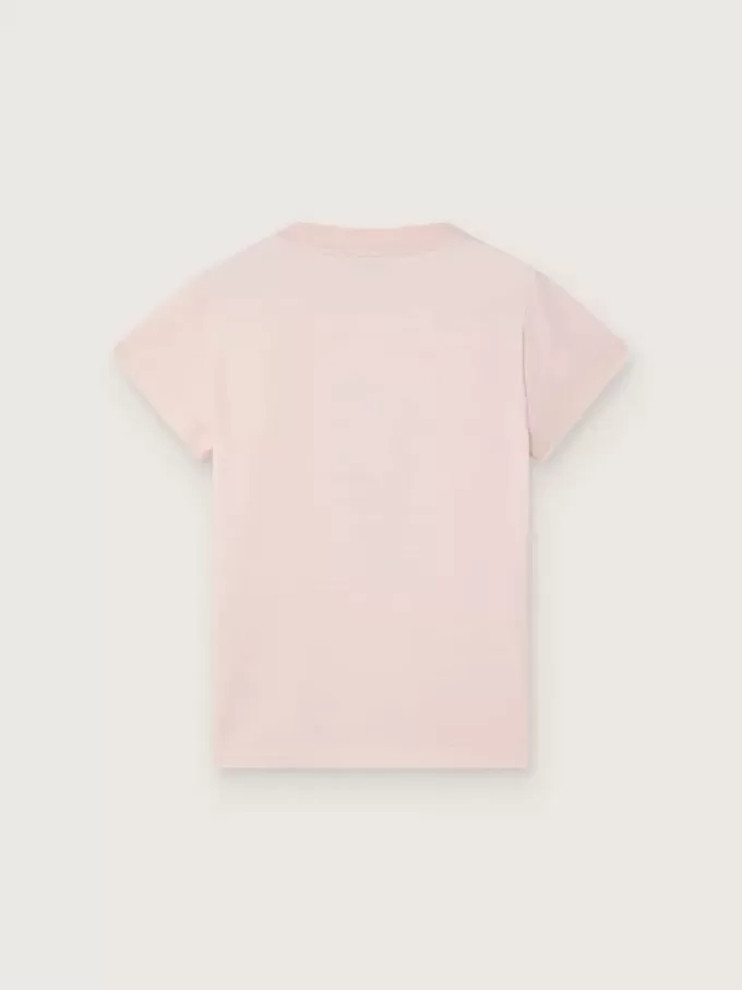 Journey T-shirt voor meisjes van roze katoenen jersey met digitale mascotteprint