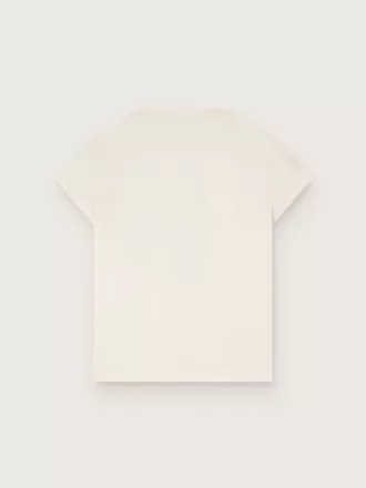 Journey T-shirt voor meisjes van witte katoenen jersey met digitale mascotteprint en kristallen applicaties
